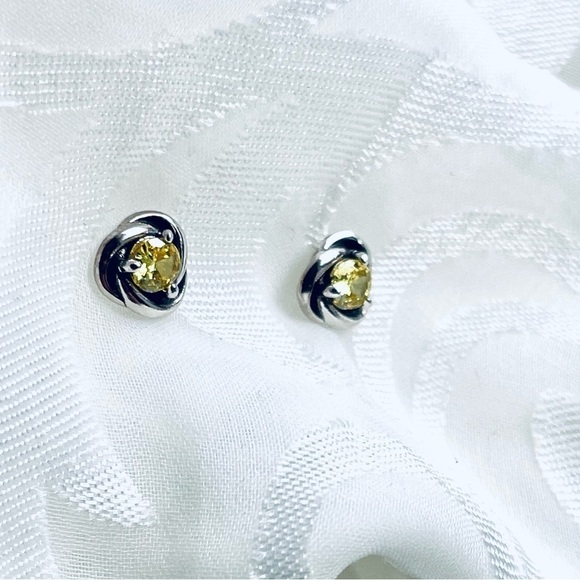 NWOT Sterling Silver 925 Yellow Fashion Stud Earrings - Picture 2 of 6